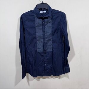 NWT AGLINI navy blue tuxedo Shirt Cotton Button Down LongSleeves western 39 US16